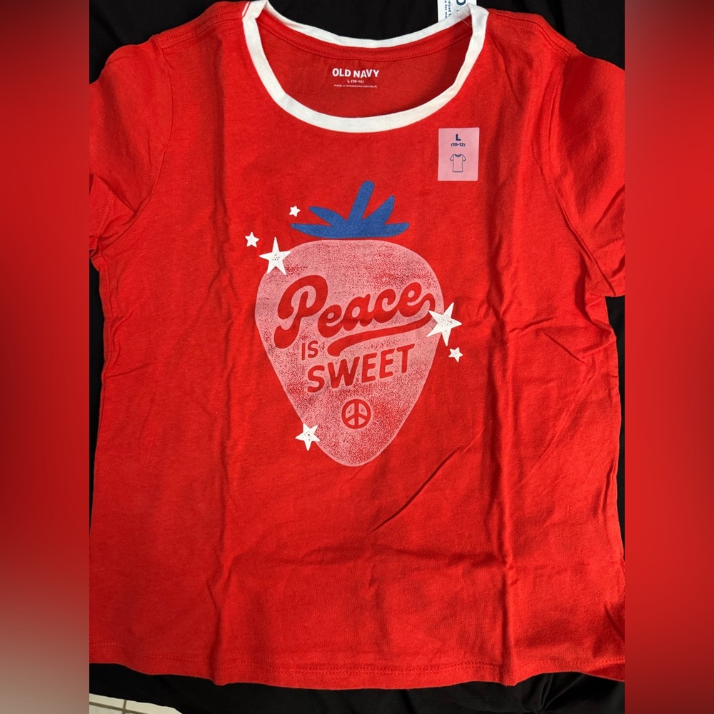 Old Navy Red Tee with Strawberry Graphic
